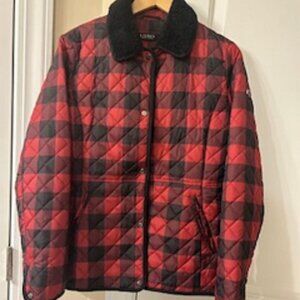 Women's Jacket Lauren Ralph Lauren Medium Black & Red Plaid Button Closure